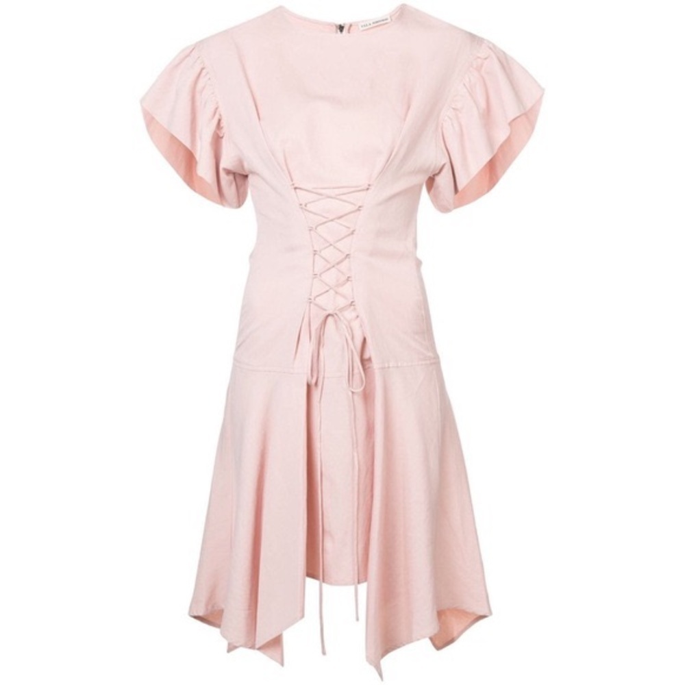 ULLA JOHNSON Otille Dress Lace up Handkerchief hem